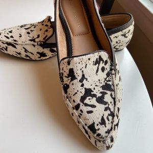 Black and white calf hair leather slip on shoes